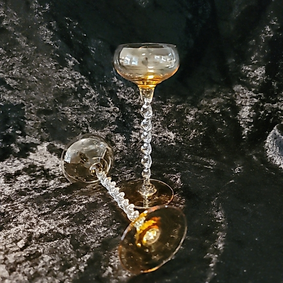 Vtg Amber Blown Glass Cordial Cocktail Glasses (2) Twisted Stem 5.5" tall - Picture 8 of 14